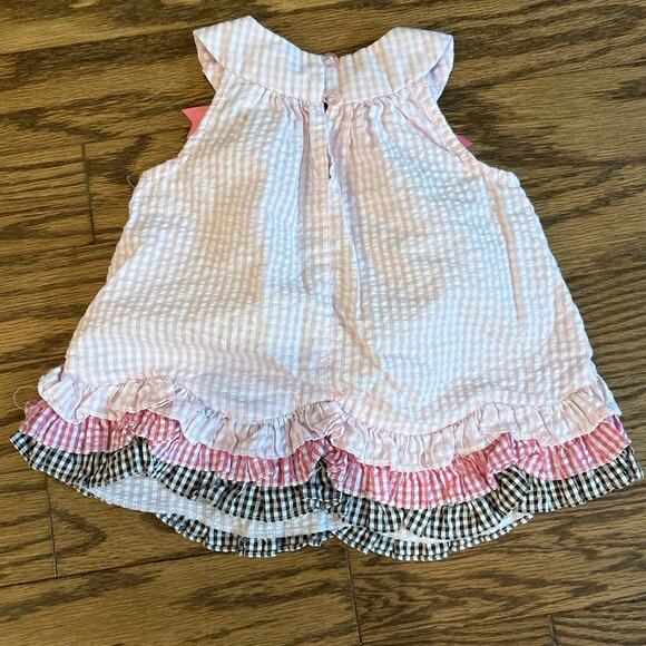 Rare Editions 2T Pink Seersucker Dress Polka Dot Bows Floral Ruffle Hem Boutique - Picture 3 of 5